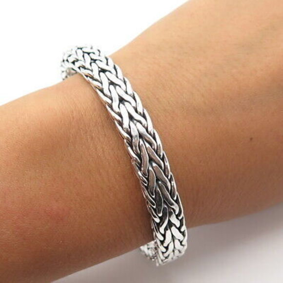 Jewelry - 925 Sterling Silver Vintage Spiga/Wheat Link Heavy Bangle Bracelet 7.75"